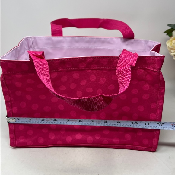 THIRTY-ONE HOT PINK POLKA DOT BAG BUNDLE CLEAR TRAVEL CROSSBODY AND SILK SCARF - Picture 12 of 16